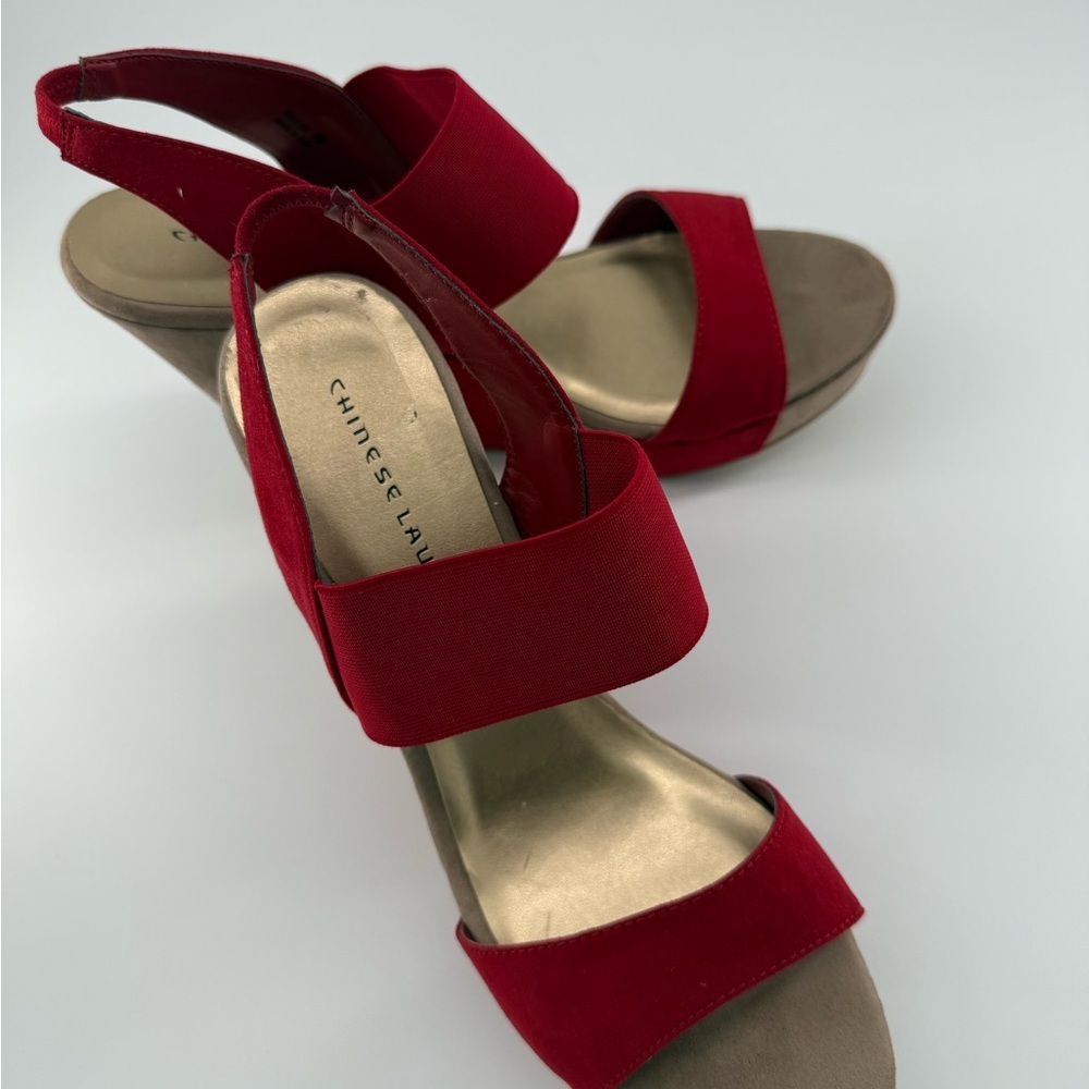 Chinese Laundry Red and Tan Wedge Sandals.  Size 11